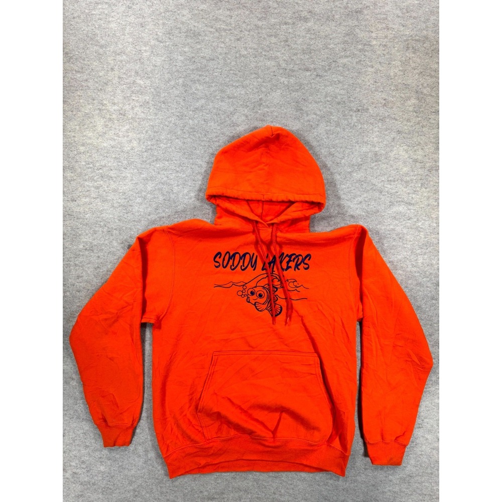 Vintage Womens Soddy Lakers Hoodie Orange Graphic Kangaroo Pockets Pullover M